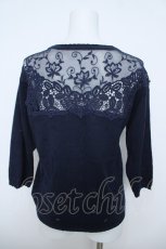画像2: axes femme / 肩レース透かしニットカーディガン  紺 Y-26-06-01-064-AX-TO-SZ-ZY (2)