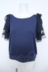 画像1: axes femme / チュール×刺繍フレア袖プルオーバー  紺 Y-26-06-01-097-AX-TO-SZ-ZY (1)