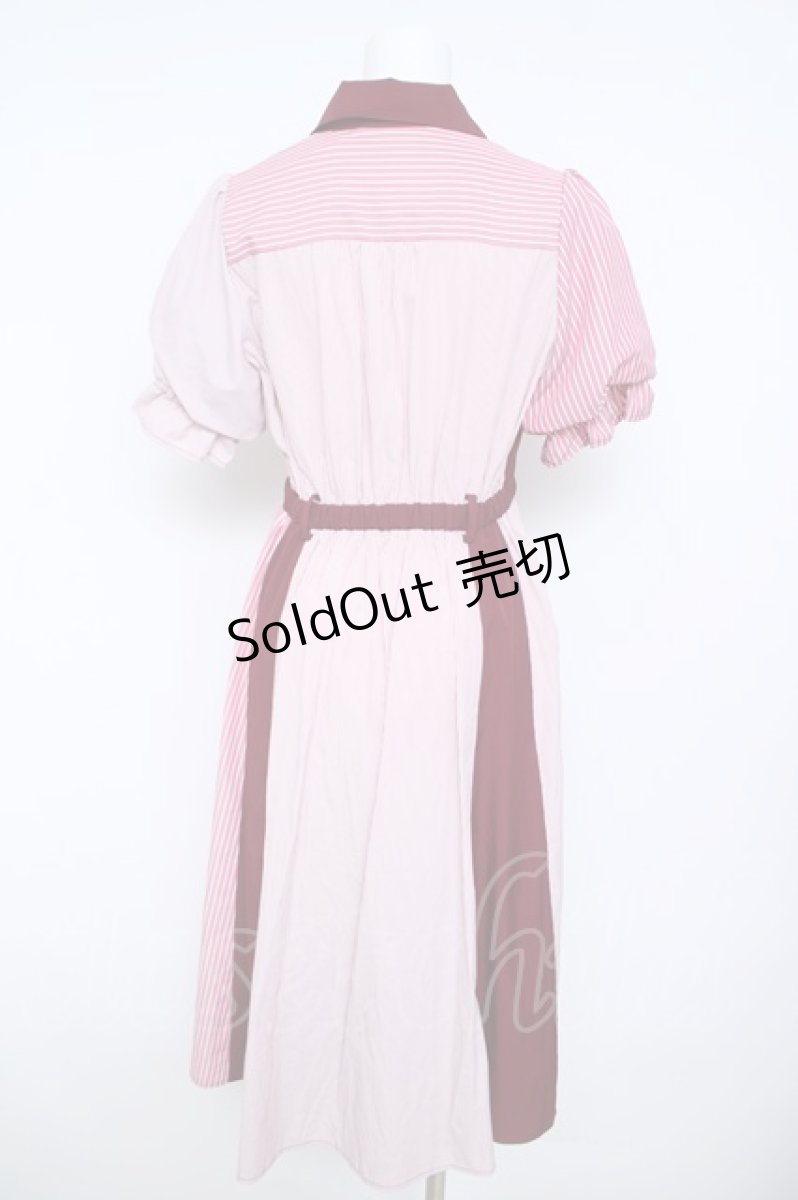 画像2: axes femme / ストライプ切替配色シャツワンピース  ワイン Y-26-06-01-138-AX-OP-SZ-ZY (2)