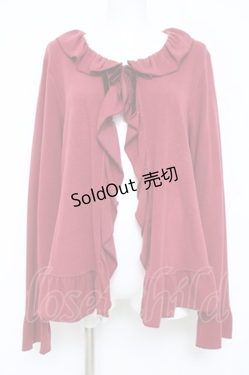 画像1: PINK HOUSE / ベロアリボンフリルカットソーカーデ F 赤 Y-26-06-03-092-LO-TO-SZ-ZT621 (1)