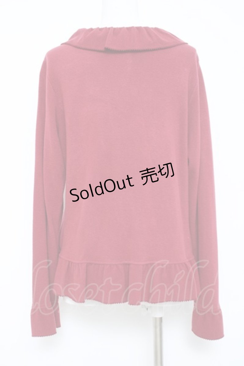 画像2: PINK HOUSE / ベロアリボンフリルカットソーカーデ F 赤 Y-26-06-03-092-LO-TO-SZ-ZT621 (2)