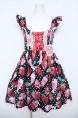 画像1: Angelic Pretty / Fresh Strawberry Diner ジャンパースカート  黒 Y-26-06-03-139-AP-OP-SZ-ZY (1)