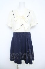 画像1: axes femme / ドッキングボータイワンピース M 紺 Y-26-06-05-083-AX-OP-SZ-ZY (1)
