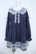 画像1: Dear My Love / チュール使いオープンショルダーワンピース M 紺 Y-26-06-05-105-LO-OP-SZ-ZY (1)