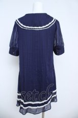 画像2: axes femme / シフォンストライプ半袖ワンピース M 紺 Y-26-06-05-116-AX-OP-SZ-ZY (2)