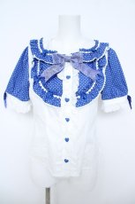 画像1: BABY,THE STARS SHINE BRIGHT / Sweetheart Parfaiteriaカフェブラウス  白×ネイビー Y-26-06-05-026-BA-BL-SZ-ZY (1)