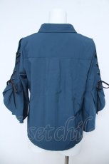 画像2: axes femme POETIQUE / クロスチャーム付フレア袖ブラウス M ブルーグリーン Y-26-06-08-049-AX-BL-SZ-ZY (2)