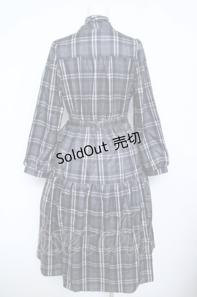 画像2: axes femme / バラ刺繍ボウタイチェックワンピース M 黒 Y-26-06-08-124-AX-OP-SZ-ZT185 (2)