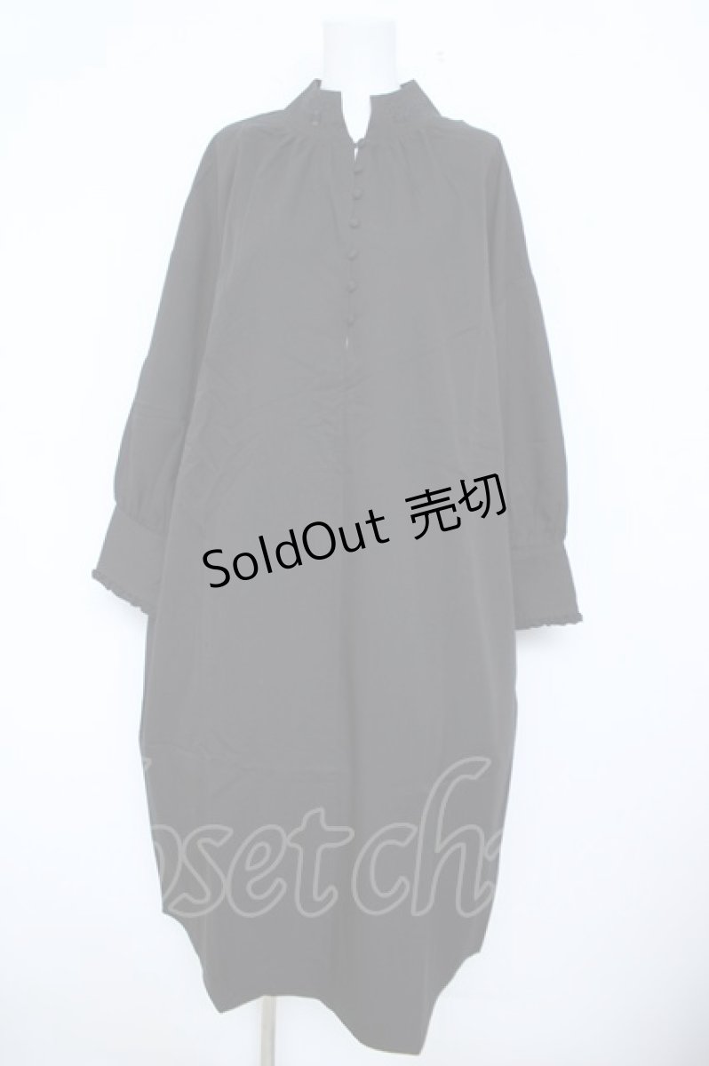 画像1: axes femme / 襟刺繍ロングシャツワンピース M 黒 Y-26-06-08-129-AX-OP-SZ-ZT034 (1)