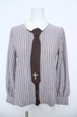 画像1: axes femme / クロス刺繍ネクタイ付シャツ F 茶 Y-26-06-08-046-AX-BL-SZ-ZY (1)