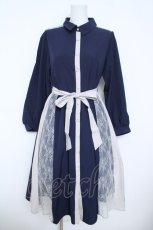 画像1: axes femme / レース切替配色ワンピース M 紺 Y-26-06-10-083-AX-OP-SZ-ZY (1)