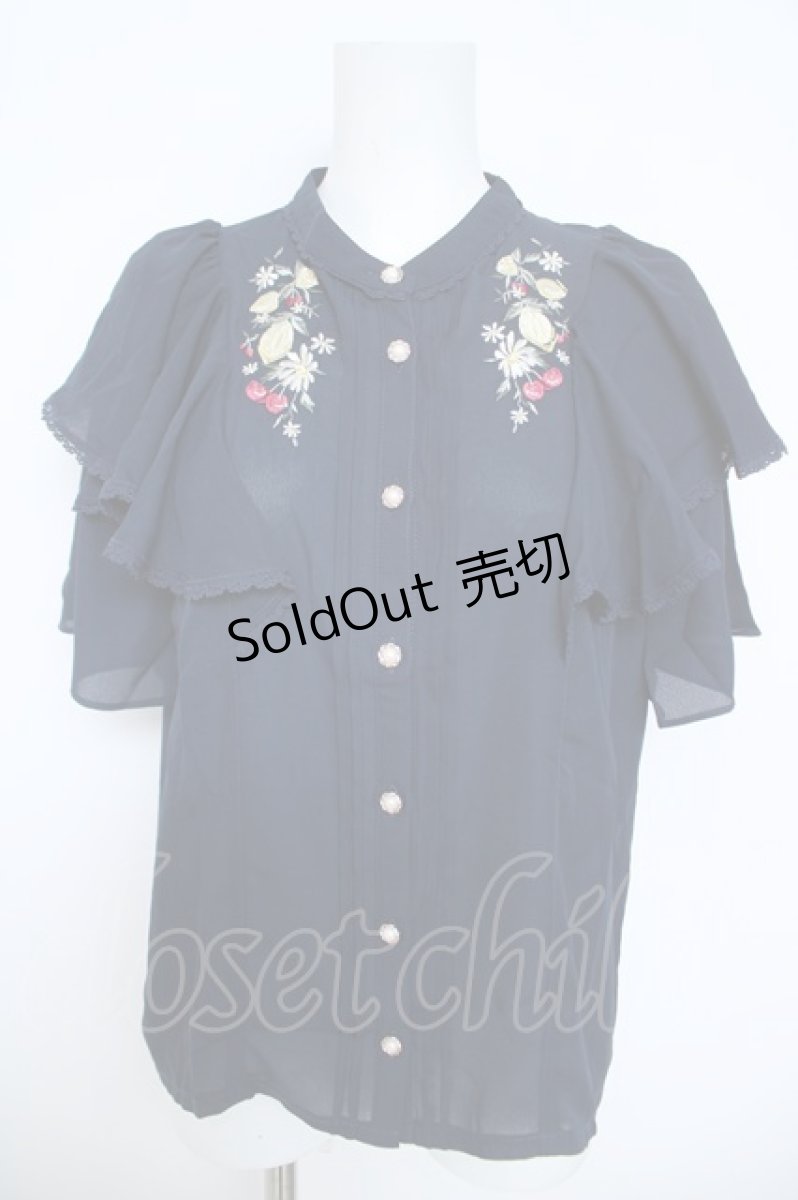 画像1: axes femme / ミックスフルーツ刺繍ブラウス F 紺 Y-26-06-10-019-AX-BL-SZ-ZS (1)