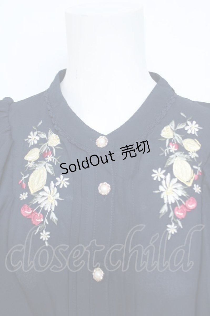 画像3: axes femme / ミックスフルーツ刺繍ブラウス F 紺 Y-26-06-10-019-AX-BL-SZ-ZS (3)
