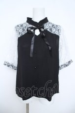 画像1: axes femme POETIQUE / 袖レース切り替えブラウス M 黒 Y-26-06-10-025-AX-BL-SZ-ZY (1)