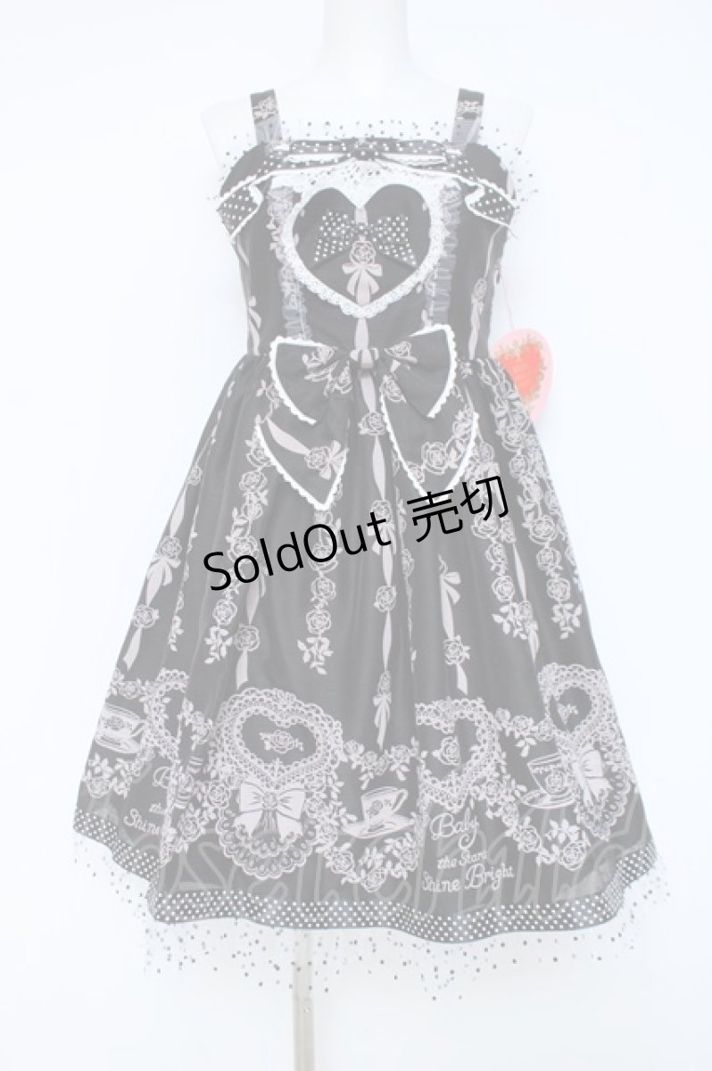 画像1: BABY,THE STARS SHINE BRIGHT / Sugar Rose Tea Timeプリントハートジャンパースカート  黒 Y-26-06-12-052-BA-OP-SZ-ZY (1)