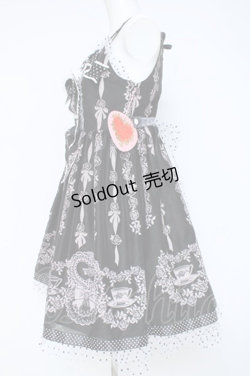 画像2: BABY,THE STARS SHINE BRIGHT / Sugar Rose Tea Timeプリントハートジャンパースカート  黒 Y-26-06-12-052-BA-OP-SZ-ZY (2)