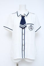 画像1: Amavel / Crown Marinのポケット付きブラウス  白Ｘ紺 Y-26-06-13-054-CA-BL-SA-ZY (1)