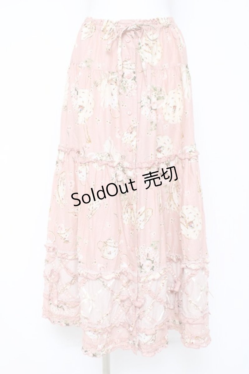 画像1: PINK HOUSE / ティーカッププリントパッチワークスカート  白 Y-26-06-13-121-LO-SK-SA-ZY (1)