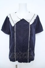 画像1: axes femme POETIQUE / 襟刺繍ピンタックブラウス M 紺 Y-26-06-14-065-AX-BL-SZ-ZY (1)