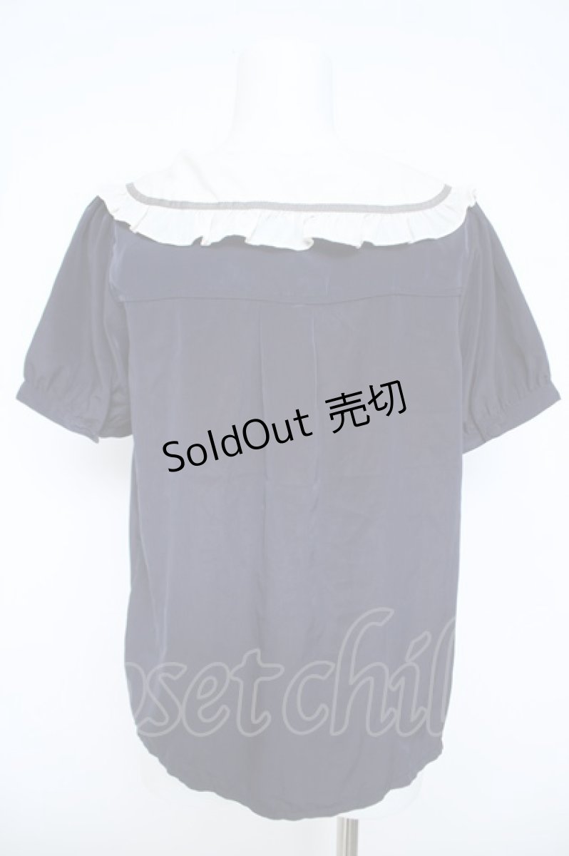 画像2: axes femme POETIQUE / 襟刺繍ピンタックブラウス M 紺 Y-26-06-14-065-AX-BL-SZ-ZY (2)