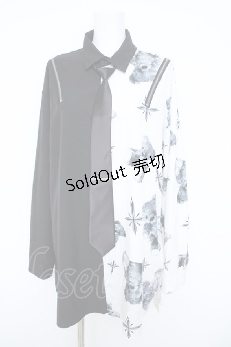 画像1: TRAVAS TOKYO / Bicolor bears necktie shirts/ネクタイ付きくまプリントバイカラーシャツ F ブラック/ホワイト Y-26-06-14-084-PU-BL-SZ-ZY (1)