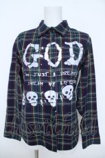 画像1: HELL CAT PUNKS / プリント入りチェックブラウス  グリーン Y-26-06-14-090-PU-BL-SZ-ZY (1)