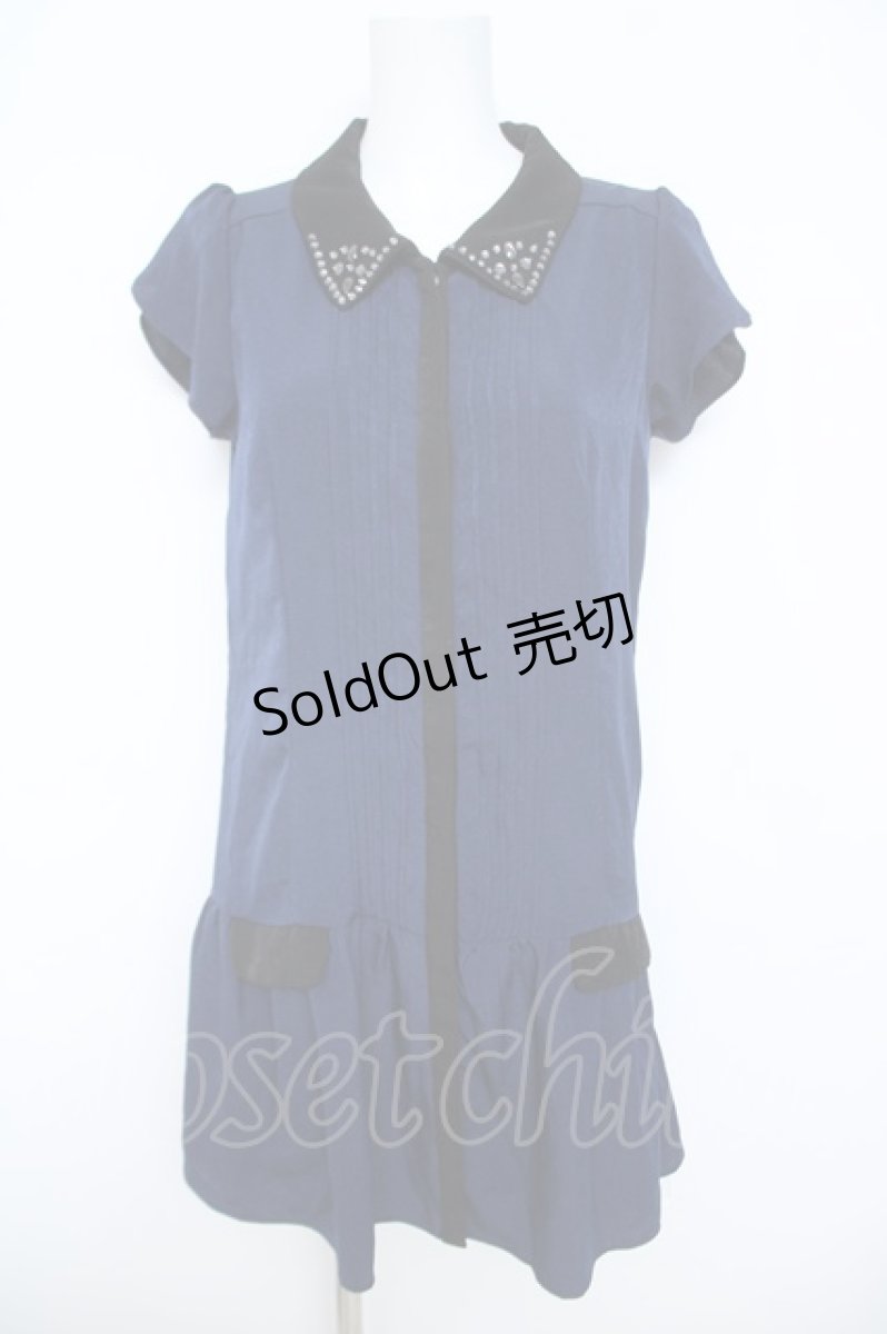 画像1: axes femme POETIQUE / 襟ビジューワンピース M 紺 Y-26-06-14-120-AX-OP-SZ-ZI (1)