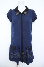 画像1: axes femme POETIQUE / 襟ビジューワンピース M 紺 Y-26-06-14-120-AX-OP-SZ-ZY (1)