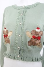 画像3: axes femme kawaii / クマパフェ刺繍ニットカーデ  グリーン Y-26-06-16-044-AX-TO-SZ-ZY (3)