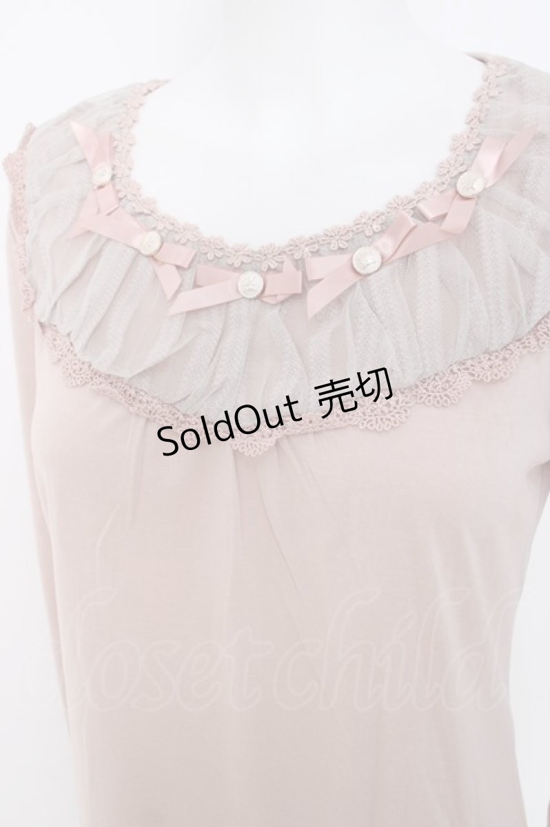 画像3: axes femme / リボン×チュールカットソー  ピンク Y-26-06-16-072-AX-TO-SZ-ZY (3)