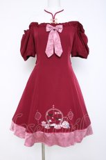 画像1: Amavel / 茶器と茉莉花のチャイナワンピース  ワイン Y-26-06-16-081-CA-OP-SZ-ZY (1)