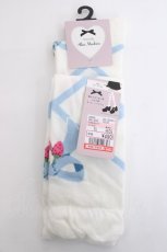画像1: Lovely Tency / 眞白ありすコラボ/編み上げリボン風いちご柄オーバーニーソックス  淡水色 Y-26-06-16-017-LO-AC-SZ-ZY (1)