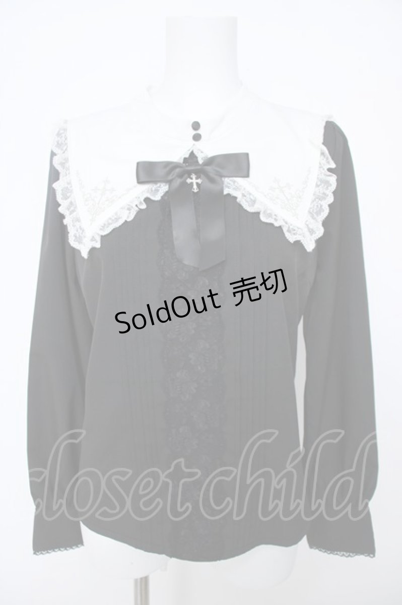画像1: axes femme POETIQUE / クロス刺繍シスターブラウス M 黒 Y-26-06-18-043-AX-BL-SZ-ZY (1)