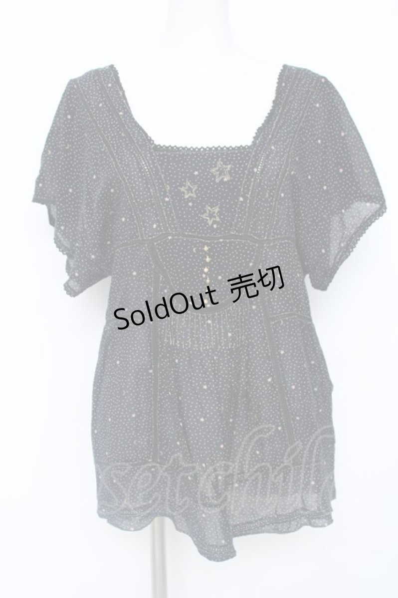 画像1: Cherir la femme / 星刺繍ドット柄チュニブラウス M 黒 Y-26-06-20-041-LO-BL-SZ-ZY (1)