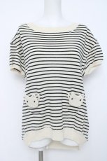 画像1: franche lippee black / ねこポケットボーダーサマーニット M 生成り×黒 Y-26-06-20-055-LO-TO-SZ-ZY (1)