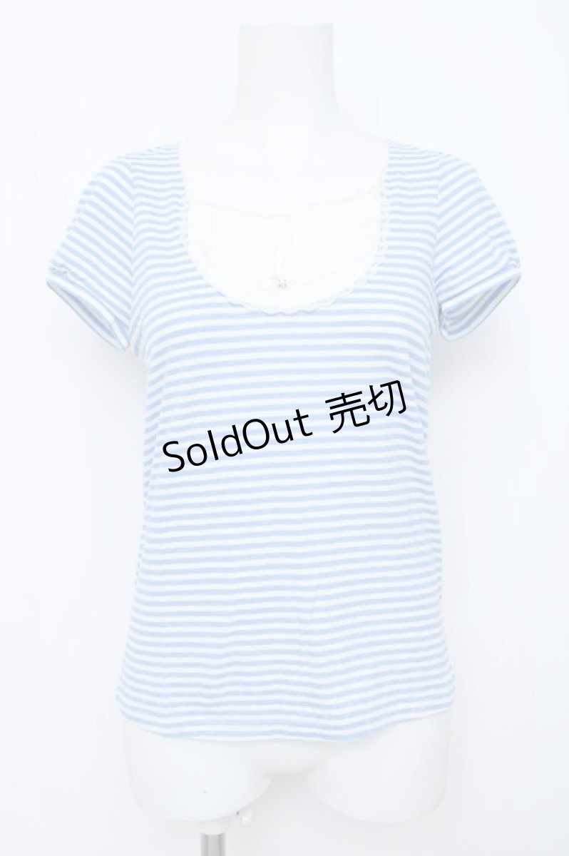 画像1: Franche Lippee / ヨーク切替ボーダー半袖カットソー M ブルー Y-26-06-20-069-LO-TO-SZ-ZY (1)
