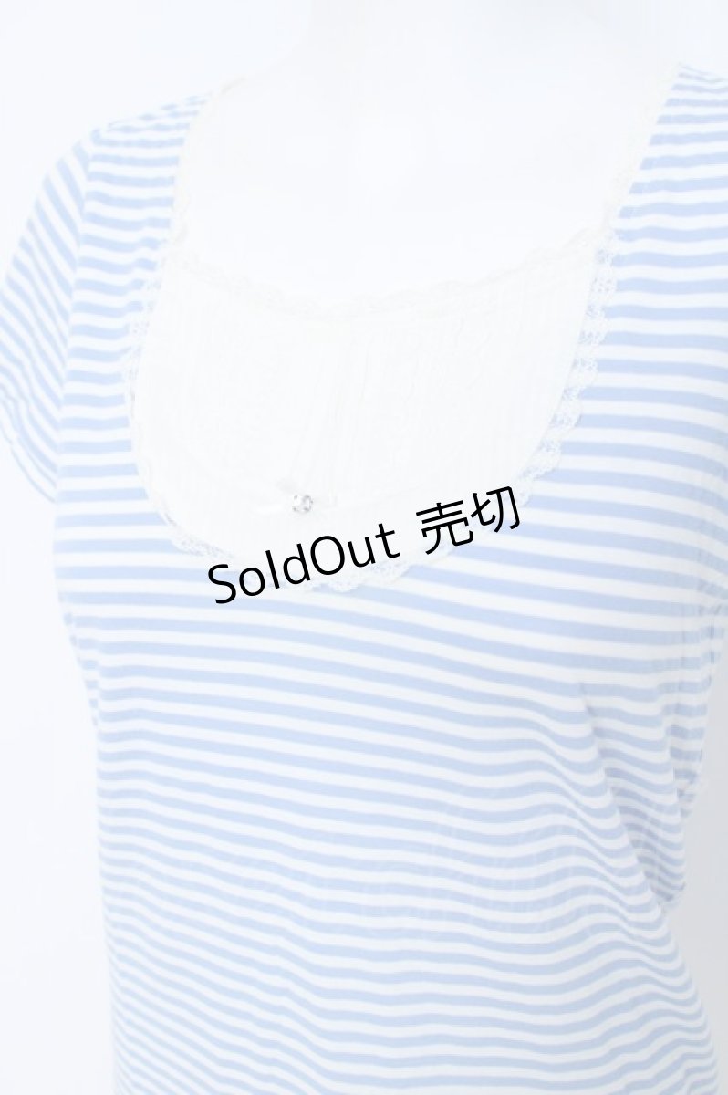 画像3: Franche Lippee / ヨーク切替ボーダー半袖カットソー M ブルー Y-26-06-20-069-LO-TO-SZ-ZY (3)