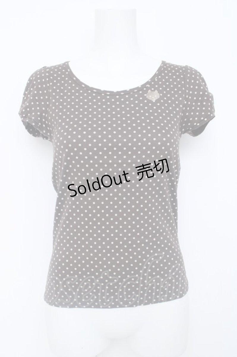 画像1: Franche Lippee / ねこ刺繍ドット半袖カットソー M ブラウン Y-26-06-20-073-LO-TO-SZ-ZY (1)