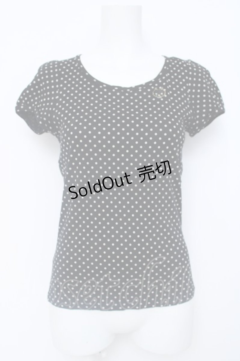 画像1: franche lippee black / ねこ刺繍ドット半袖カットソー M 黒 Y-26-06-20-076-LO-TO-SZ-ZY (1)