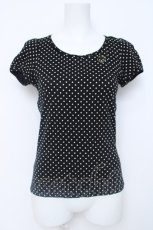 画像1: franche lippee black / ねこ刺繍ドット半袖カットソー M 黒 Y-26-06-20-076-LO-TO-SZ-ZY (1)