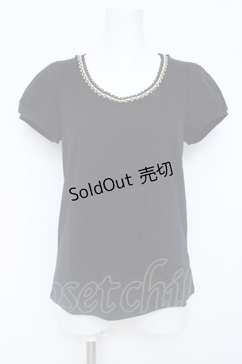 画像1: Franche Lippee / りんご刺繍半袖カットソー M 黒 Y-26-06-20-078-LO-TO-SZ-ZS (1)