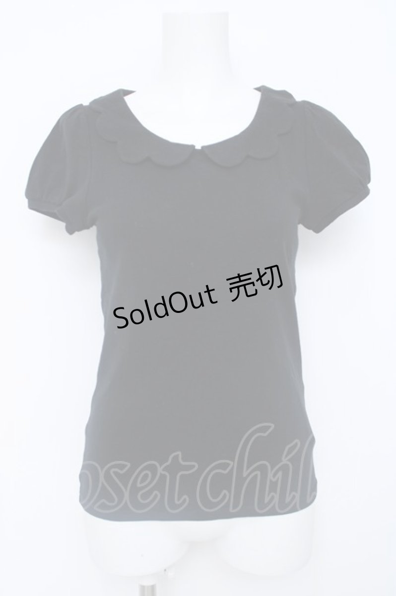 画像1: franche lippee black / スカラップ半袖カットソー M 黒 Y-26-06-20-079-LO-TO-SZ-ZY (1)