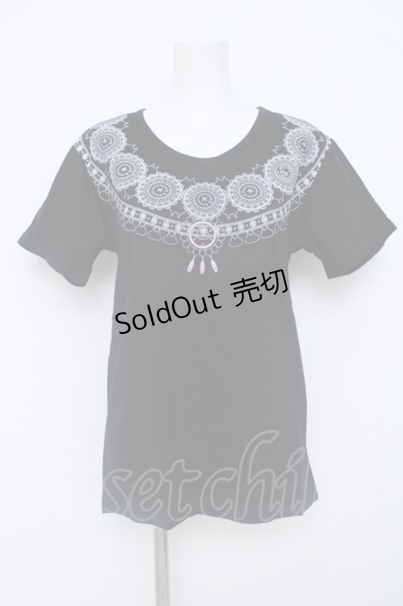 画像1: MINT NeKO / ドリームキャッチャー刺繍半袖カットソー  黒 Y-26-06-20-080-HN-TO-SZ-ZY (1)