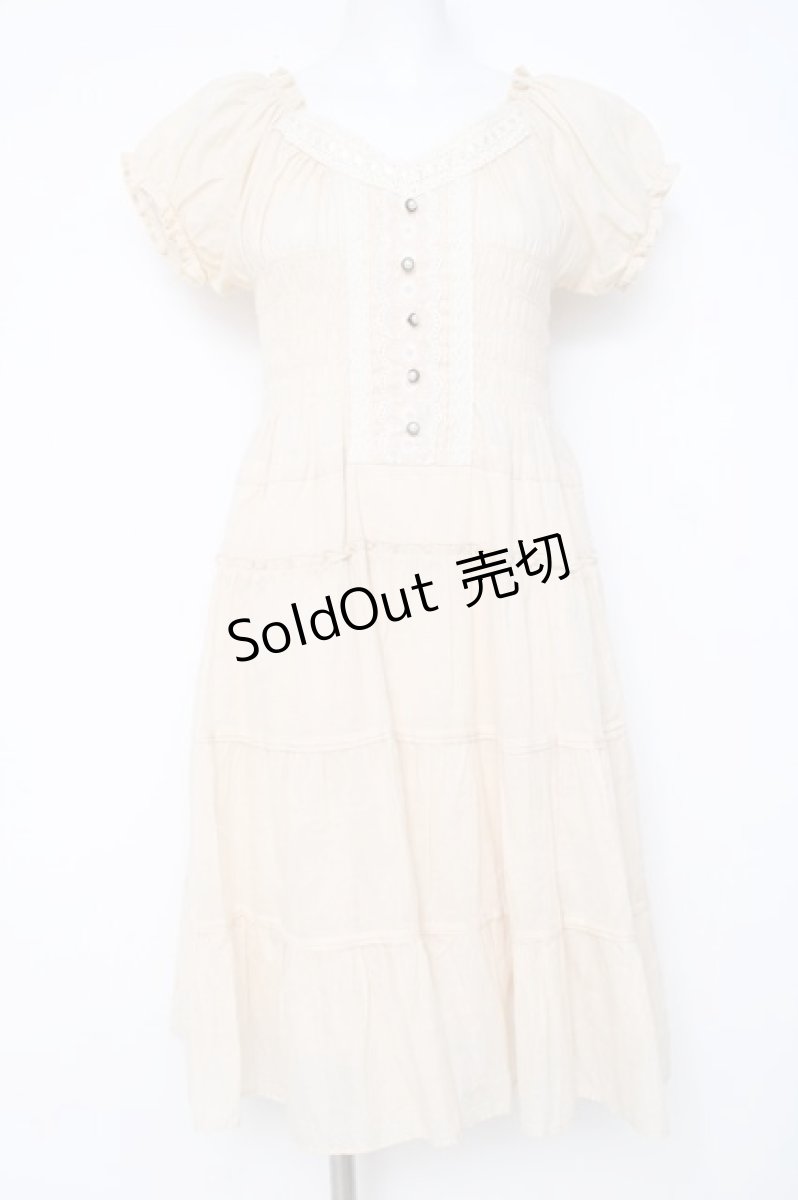 画像1: axes femme / はしごレースシャーリングワンピース M 生成り Y-26-06-20-102-AX-OP-SZ-ZY (1)