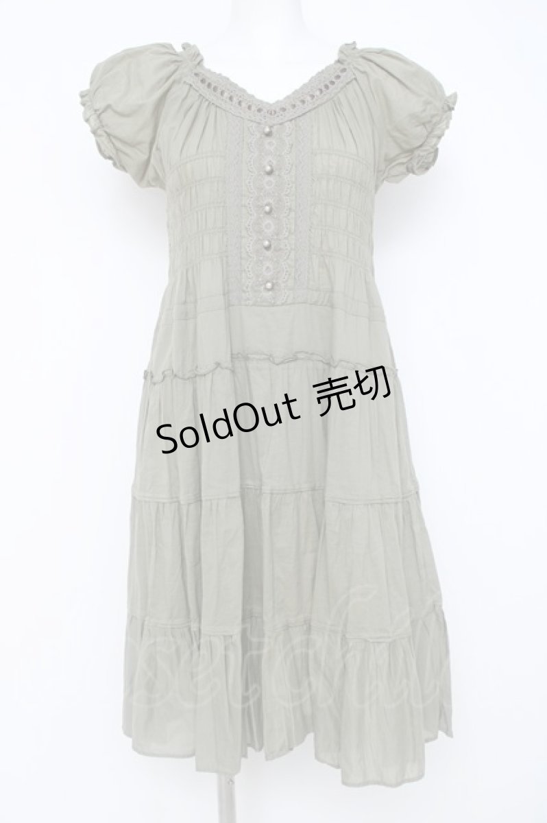 画像1: axes femme / はしごレースシャーリングワンピース M グリーン Y-26-06-20-109-AX-OP-SZ-ZY (1)