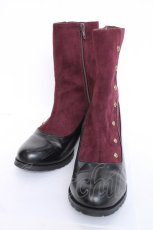 画像1: axes femme / 連ボタン配色ブーツ L ワイン Y-26-06-20-026-AX-SH-SZ-ZY (1)