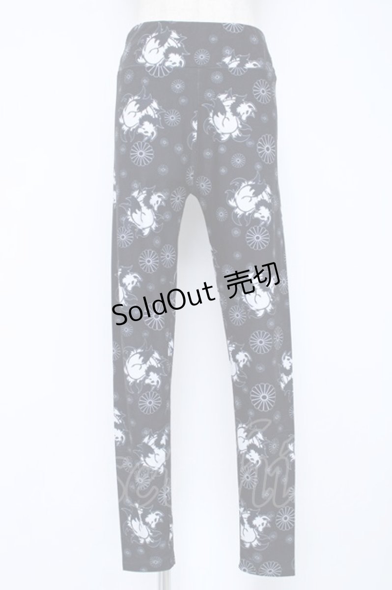 画像1: NieR Clothing / 和柄九尾柄レギンス  黒 Y-26-06-22-113-PU-PA-SZ-ZI (1)