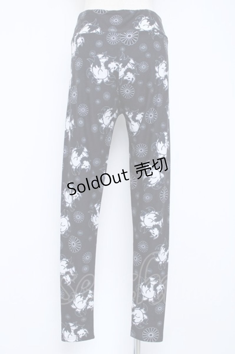 画像2: NieR Clothing / 和柄九尾柄レギンス  黒 Y-26-06-22-113-PU-PA-SZ-ZI (2)