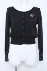 画像1: Emily Temple cute / ハートロゴ刺繍ラメニットカーディガン  黒 Y-26-06-22-022-ET-TO-SZ-ZS (1)