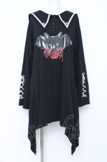 画像1: LISTEN FLAVOR / 薔薇と黒猫のコウモリセーラーワンピ  黒 Y-26-06-22-031-PU-OP-SZ-ZI (1)